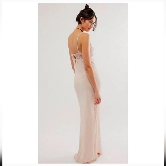 NWOT Free People Midnight Magic Pink Beaded Lace Maxi Slip Dress - Picture 4 of 4